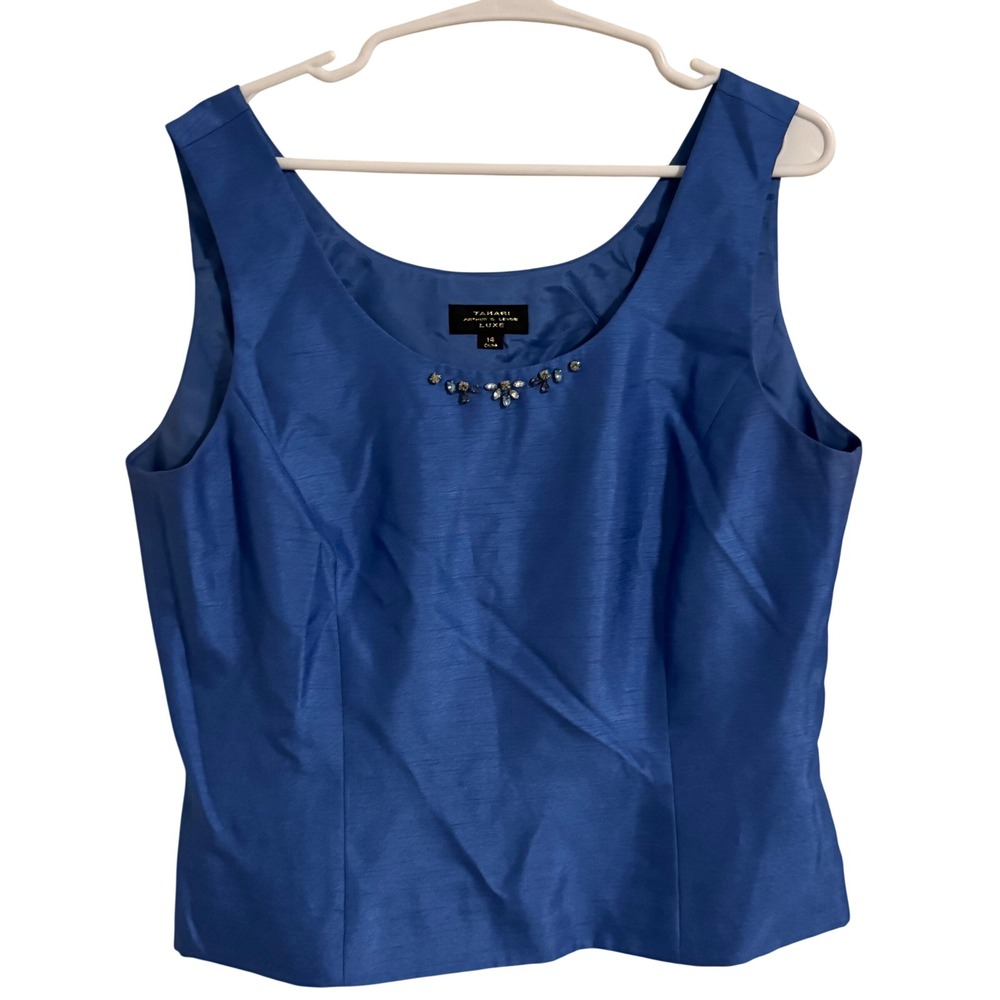 Tahari Arthur S Levine Luxe Blue Embellished Tank Top Size 14 Sleeveless Blouse